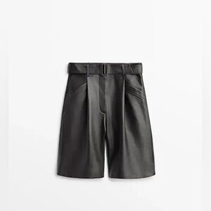 Massimo Dutti Nappa Leather Bermuda Shorts With Belt